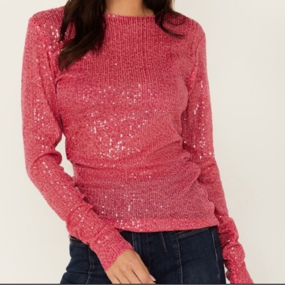 FREE PEOPLE Gold Rush Long Sleeve / Hot Pink Combo Party Club Cocktail Blacktie - Picture 4 of 13